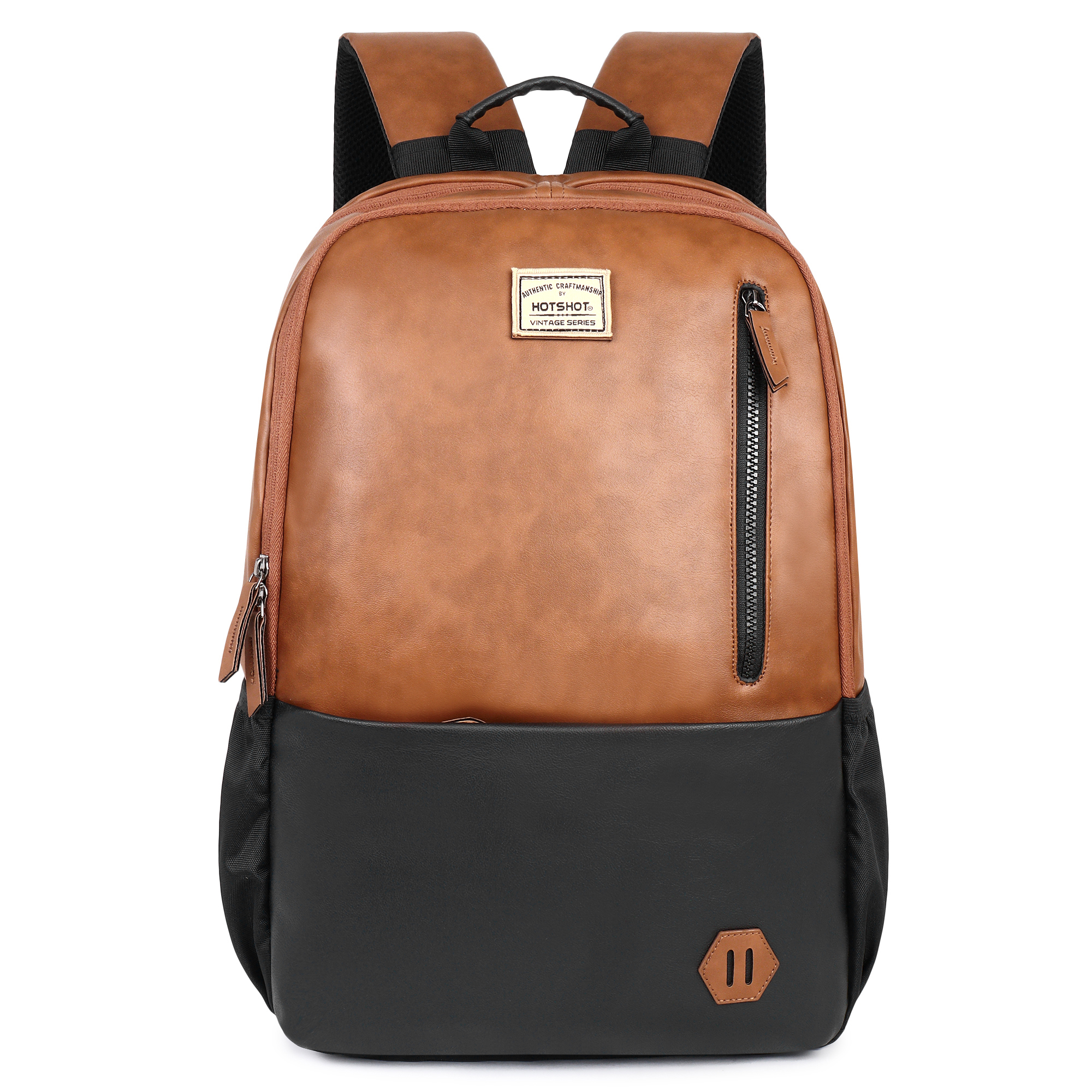 1393-TAN (1) HOTSHOT BAGS VINTAGE SERIES_1393 28L FAUX LEATHER 15.6 INCH|TROLLY SLEEVE |SCHOOL BAG|TUTION BACKPACK| OFFICE BACKPACK | COLLEGE BACKPACK| LAPTOP BACKPACK - Image 1