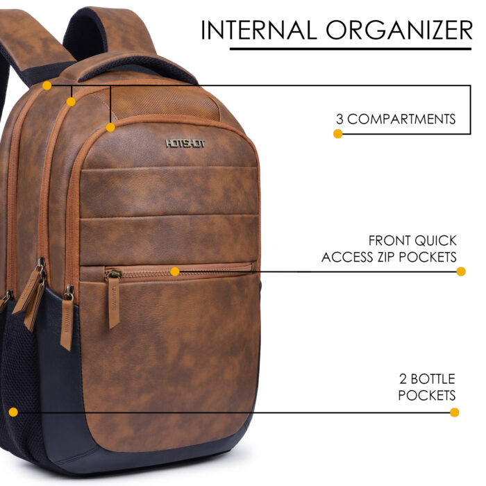 HOTSHOT BAGS VINTAGE SERIES|FAUX LEATHER| LAPTOP BACKPACK|15.6 INCH|OFFICE BAG|COLLEGE BACKPACK |TUTION BAG|SCHOOL BAG |18 INCH|BOYS & GIRLS|MEN & WOMEN |30 LITER LAPTOP BACKPACK - Image 7