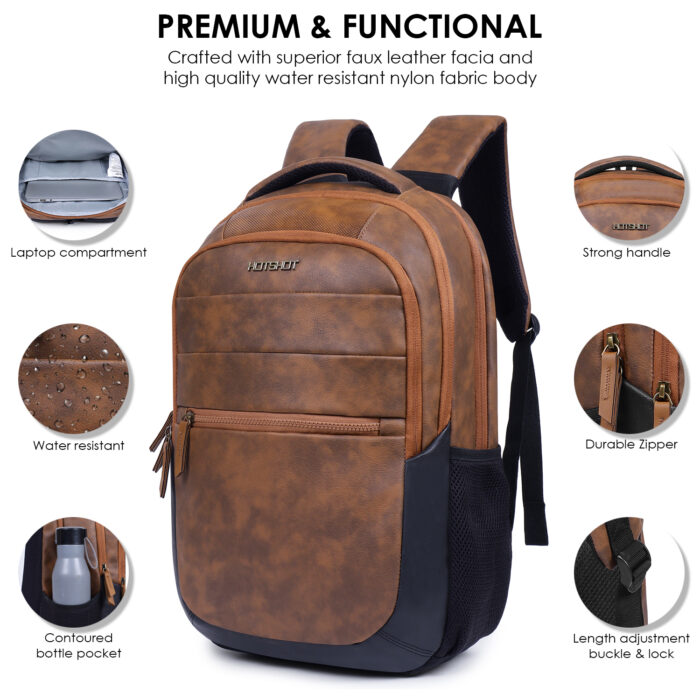 HOTSHOT BAGS VINTAGE SERIES|FAUX LEATHER| LAPTOP BACKPACK|15.6 INCH|OFFICE BAG|COLLEGE BACKPACK |TUTION BAG|SCHOOL BAG |18 INCH|BOYS & GIRLS|MEN & WOMEN |30 LITER LAPTOP BACKPACK - Image 8
