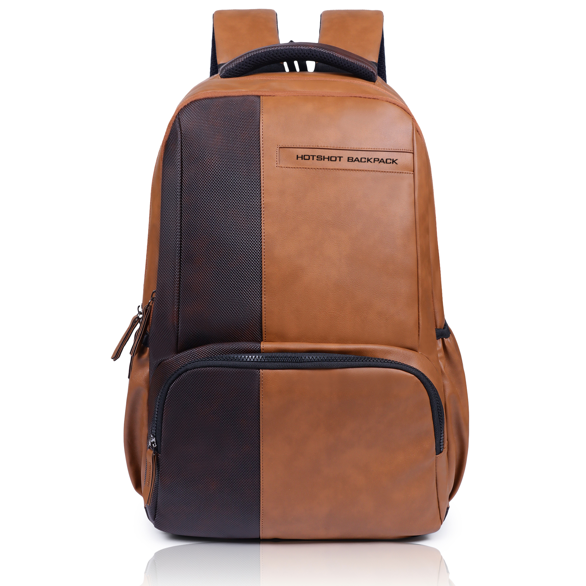 1411-TAN (10) HOTSHOT BAGS VINTAGE SERIES_1411 32L FAUX LEATHER |15.6 INCH|LAPTOP BAG|TROLLY SLEEVE |SCHOOL BAG|OFFICE BACKPACK |COLLEGE BACKPACK|WATER RESISTANT|18 INCH|LAPTOP BACKPACK FOR MEN & WOMEN - Image 1