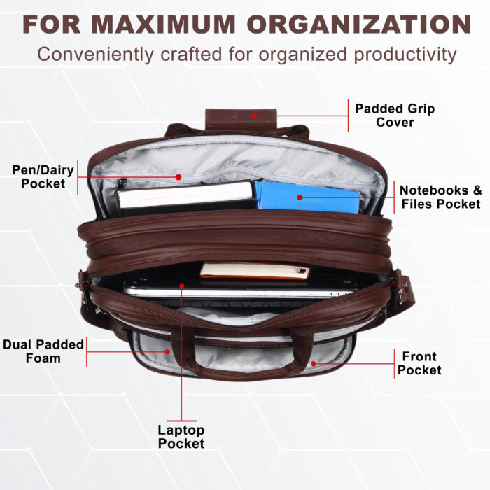 HOTSHOT EXECUTIVE_2003|LEATHER MESSANGER BAG|LAPTOP MESSAMGER BAG|LAPTOP SLING BAG|OFFICE BAG|EXPANDABLE DESIGN|15.6 INCH|WATER RESISTANT |25 L LAPTOP BAG FOR MEN & WOMEN - Image 3