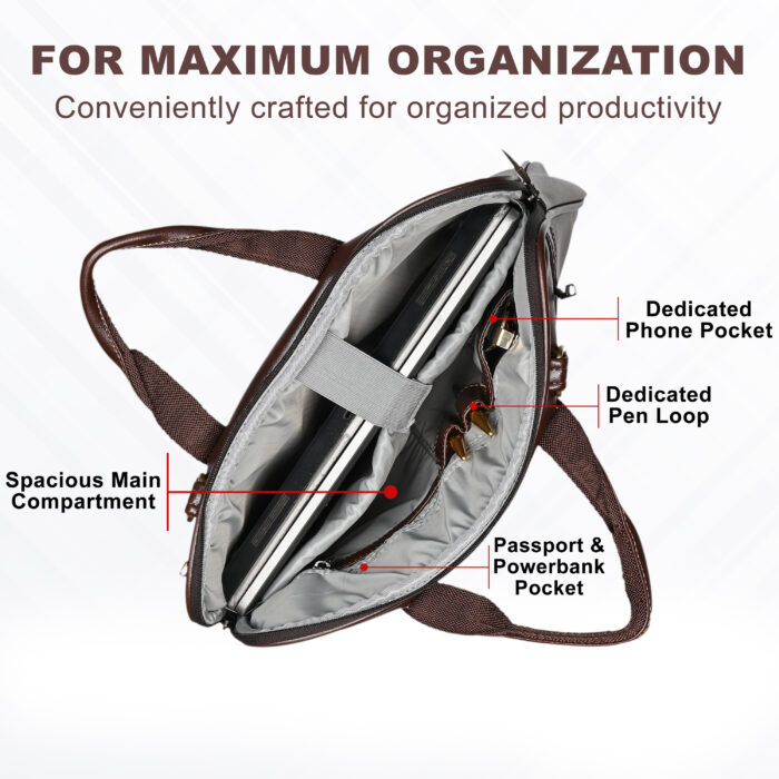 HOTSHOT EXECUTIVE_2004|LEATHER MESSANGER BAG|LAPTOP MESSAMGER BAG|LAPTOP SLING BAG|OFFICE BAG|TROLLY SLEEVE|15.6 INCH|WATER RESISTANT |10 L LAPTOP BAG FOR MEN & WOMEN - Image 5